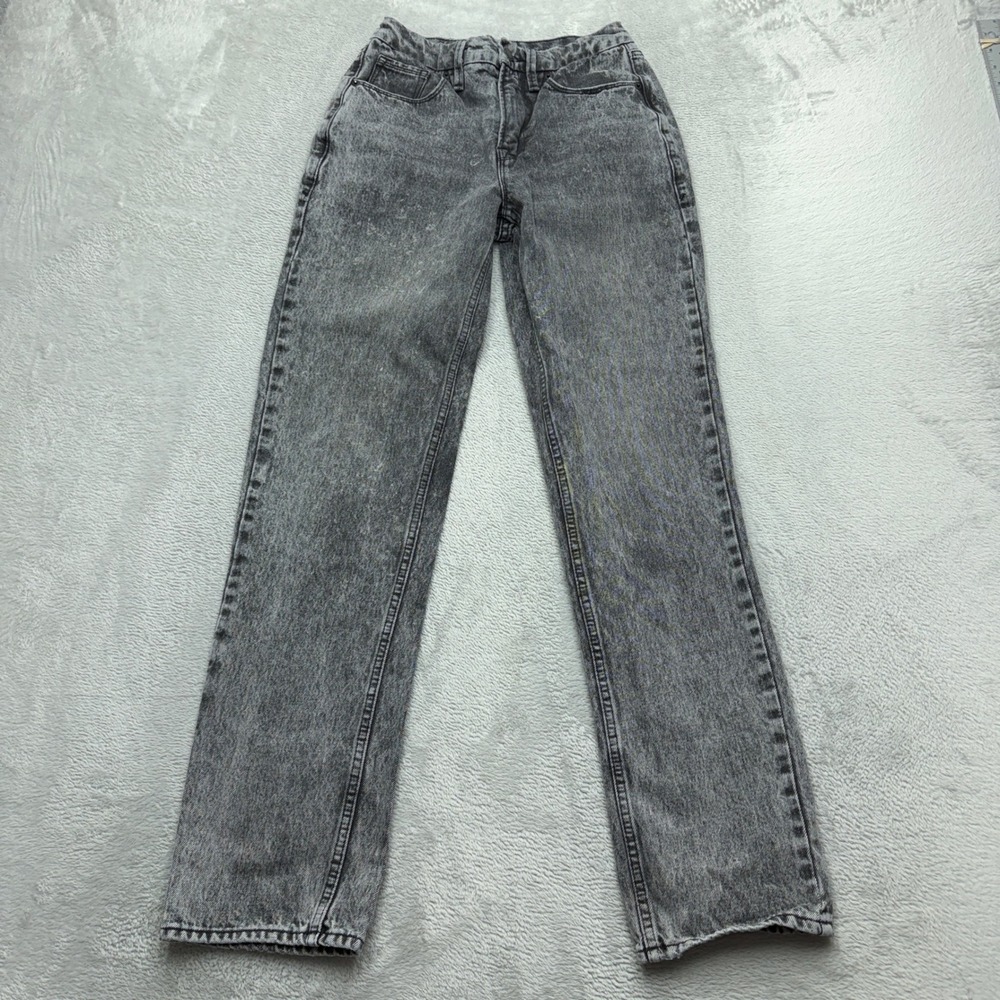 Good American Jeans Womens 0/25 Grey Acid Wash Straight Leg High Rise Denim Pant
